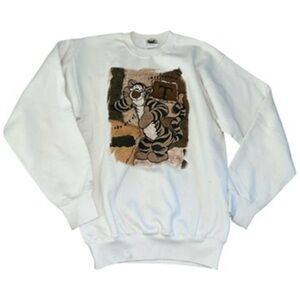 Vtg Disney Tiger Crewneck Sweatshirt Fleece White Cartoon Grunge Sz S